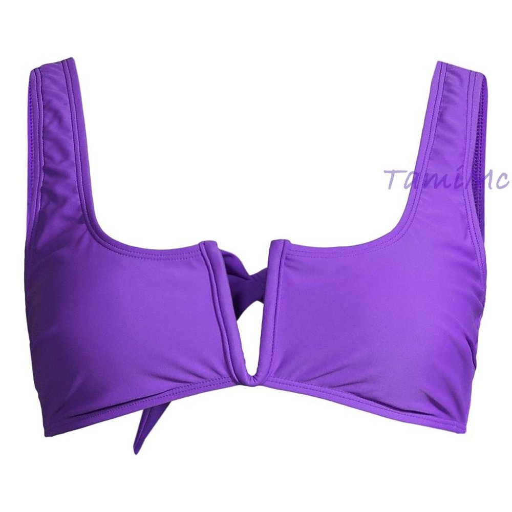 L Swim Bikini Top Purple Center Detail Wide Strap Tie  Juniors Jrs LARGE new